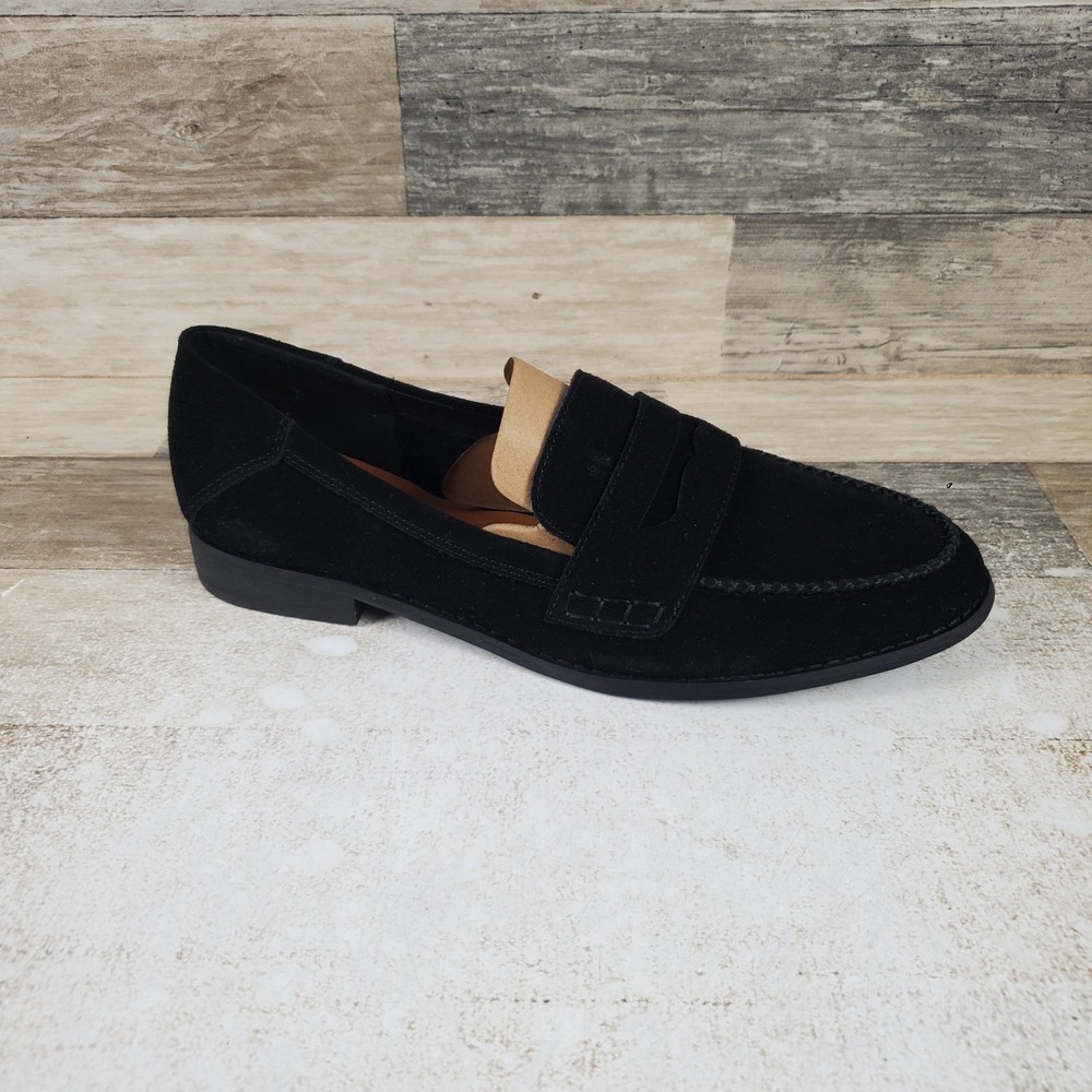 Lucky Brand Eryka Womens Loafers Shoes Sz 11 M Black Suede Round Toe Slip On